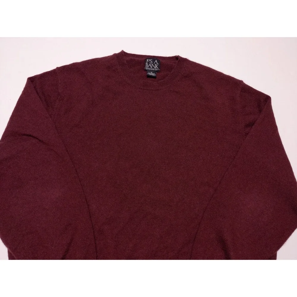 JOS A BANK 100% Cashmere Sweater XL Crewneck Maroon Red ~ Flaw